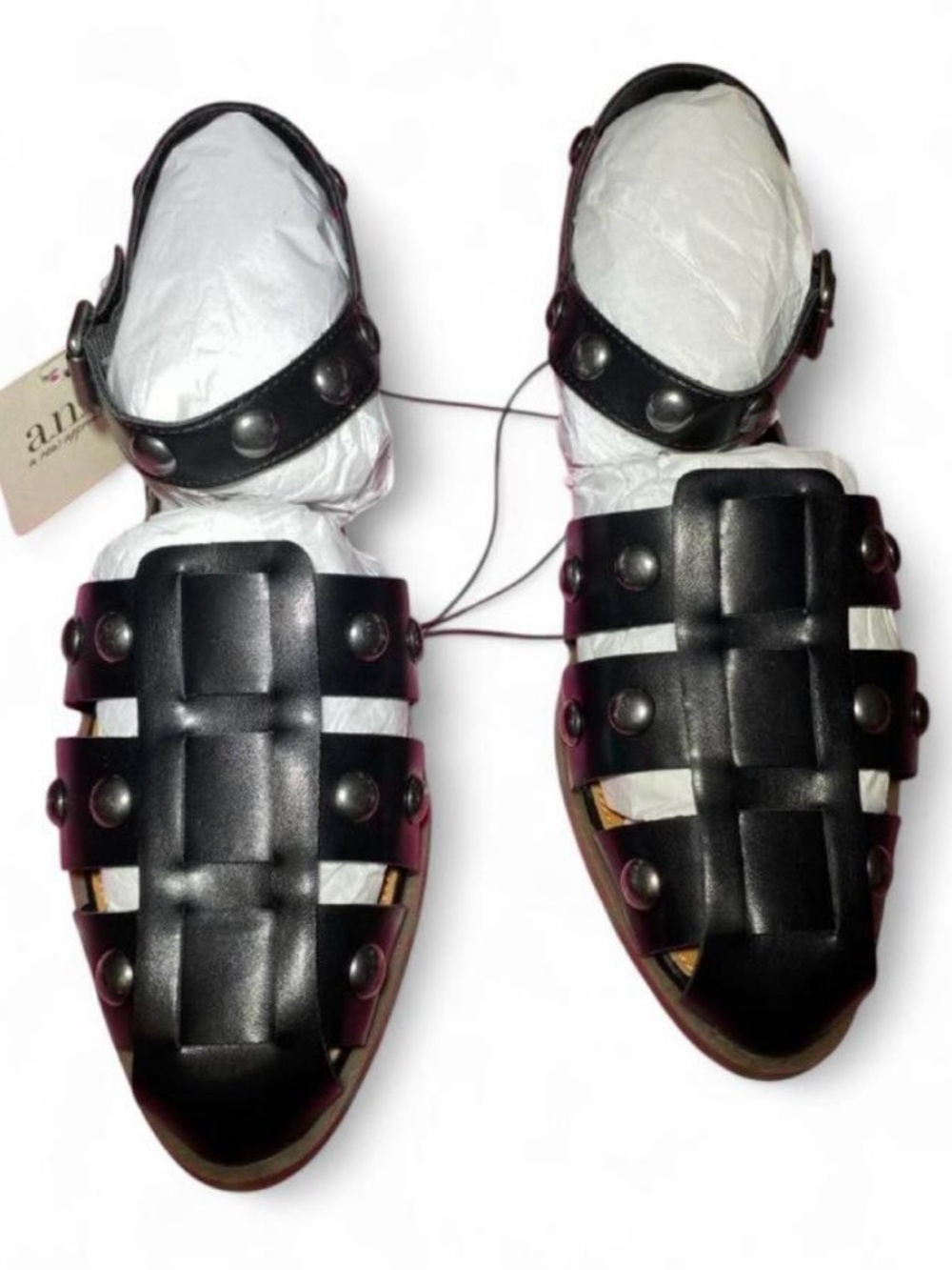 a.n.a Black Studded Woven Leather Sandals